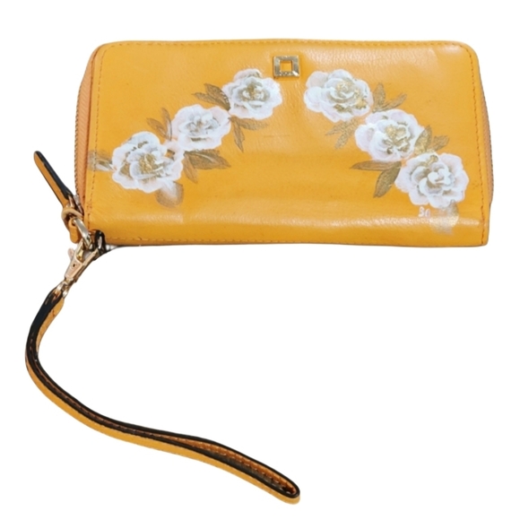 Louis Tangerine Leather Hand Painted Zip Around Wallet / Wristlet - Picture 1 of 7